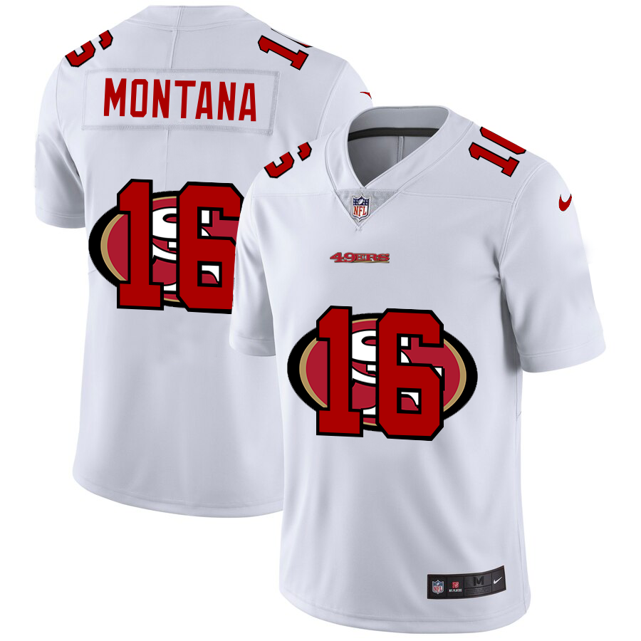 Men's San Francisco 49ers #16 Joe Montana White Shadow Logo Limited Stitched Jersey